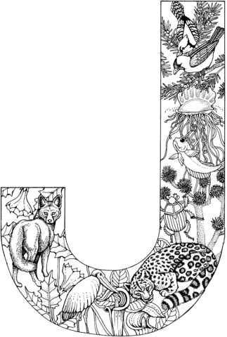 Letter J With Animals Coloring Page